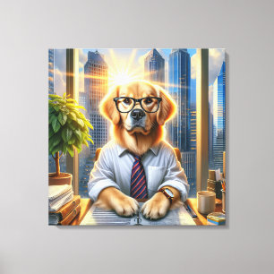 Golden Retriever BusinessMan im Büro Leinwanddruck
