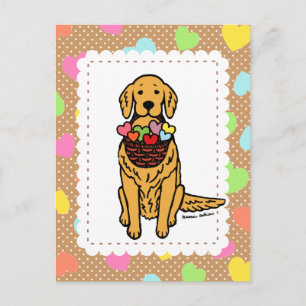Golden Retriever Cartoon Hearts Postkarte
