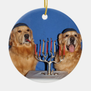 Golden retriever Chanukka Menorah Keramik Ornament