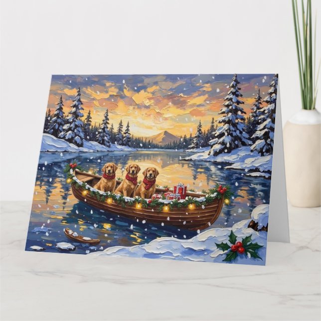 Golden Retriever Christmas Boat Holiday Karte (Vorderseite)