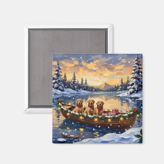 Golden Retriever Christmas Boat Holiday Magnet (Vorderseite/Rückseite)