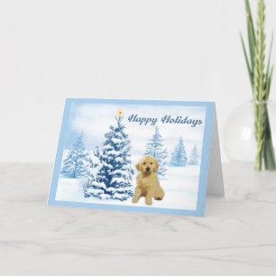 Golden Retriever Christmas Card Blue Tree6 Feiertagskarte