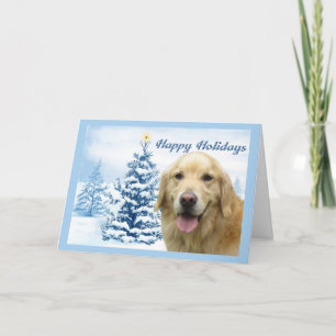 Golden Retriever Christmas Card Blue Tree Feiertagskarte