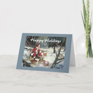 Golden Retriever Christmas Card Woods Santa Feiertagskarte