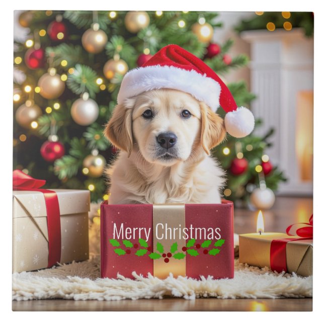 Golden Retriever Christmas Fliese (Vorderseite)
