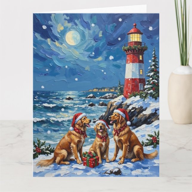 Golden Retriever Christmas Lighthouse Holiday Karte (Vorderseite)