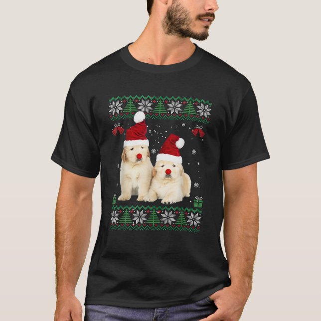 Golden Retriever Christmas Lights Santa Puppy Dog  T-Shirt (Vorderseite)