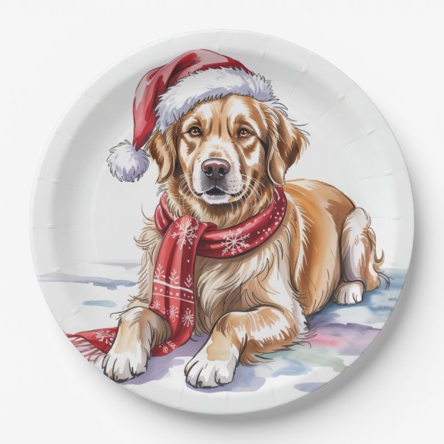 Golden Retriever Christmas Paper Plate Pappteller (Vorderseite)