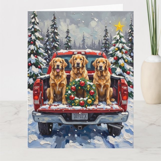 Golden Retriever Christmas Red Truck Holiday Karte (Vorderseite)