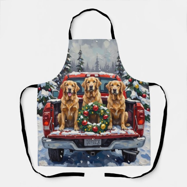 Golden Retriever Christmas Red Truck Holiday Schürze (Vorderseite)