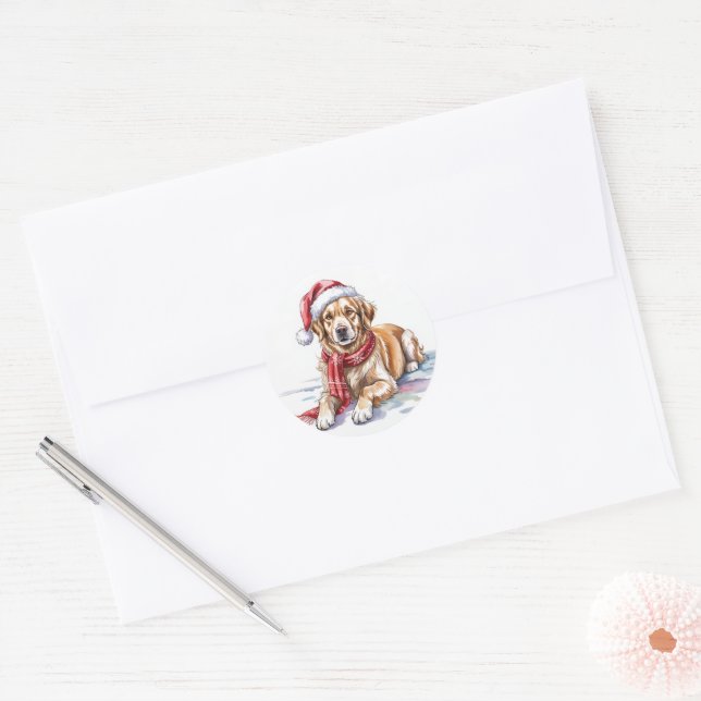 Golden Retriever Christmas round Sticker (Umschlag)