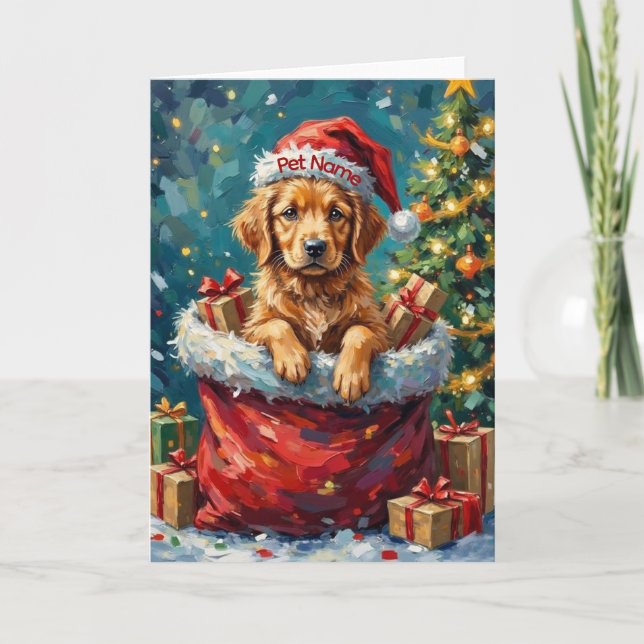 Golden Retriever Christmas Santa Bag Adventure Karte (Vorderseite)