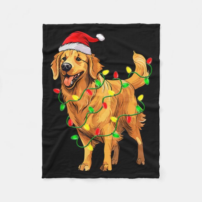 Golden Retriever Christmas Santa Hat Tree Lights P Fleecedecke (Vorderseite)
