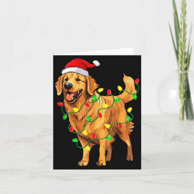Golden Retriever Christmas Santa Hat Tree Lights P Karte (Vorderseite)