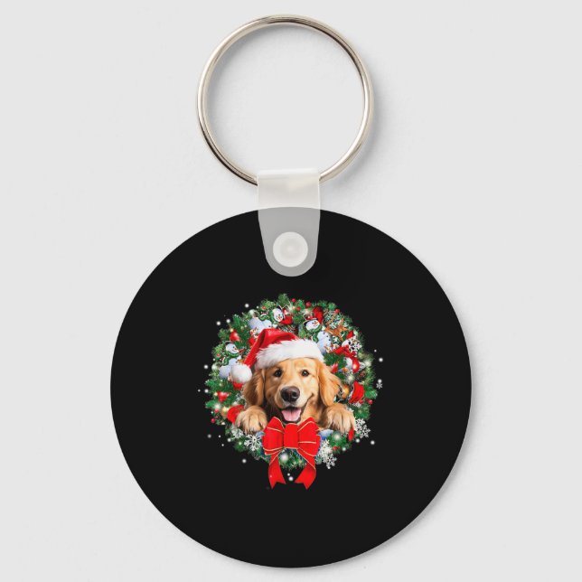 Golden Retriever Christmas Wreath Decoration Xmas  Schlüsselanhänger (Vorderseite)