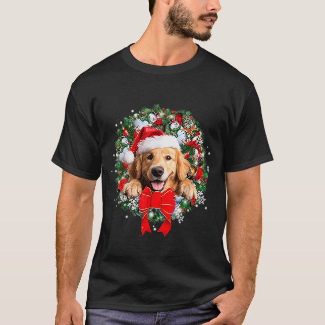 Golden Retriever Christmas Wreath Decoration Xmas  T-Shirt (Vorderseite)