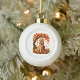 Golden Retriever Cozy Autumn Thanksgiving Keramik Kugel-Ornament