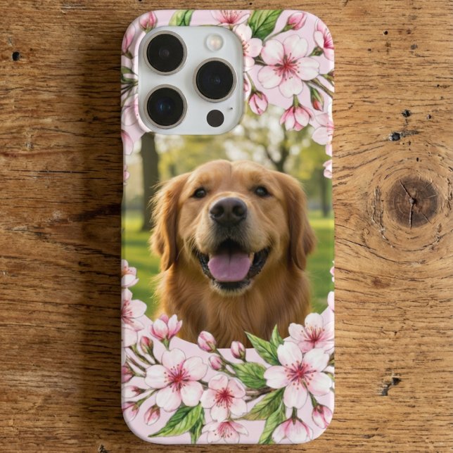 Golden retriever custom photo with cherry blossom iPhone hülle (Von Creator hochgeladen)