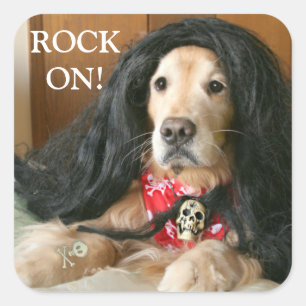 Golden Retriever Dock Rock on Halloween Costume Quadratischer Aufkleber