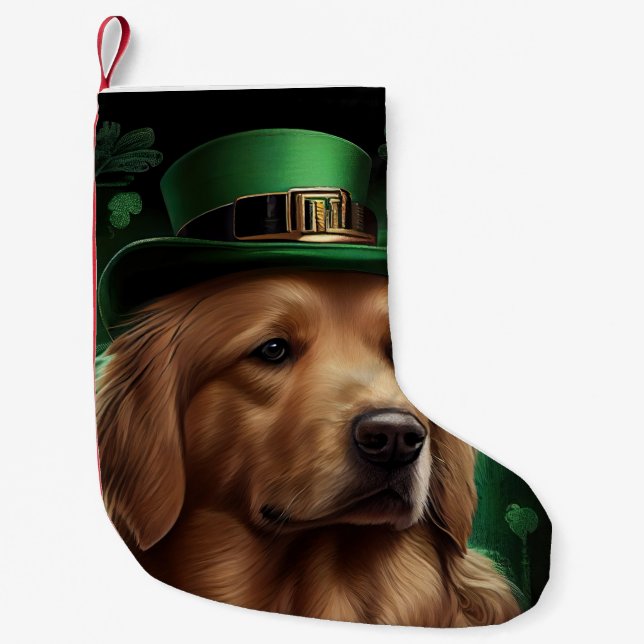 Golden Retriever Dog am St. Patrick's Day Kleiner Weihnachtsstrumpf (Vorderseite)