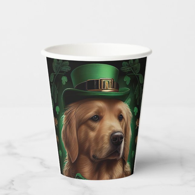 Golden Retriever Dog am St. Patrick's Day Pappbecher (Vorderseite)