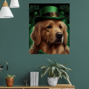 Golden Retriever Dog am St. Patrick's Day Poster