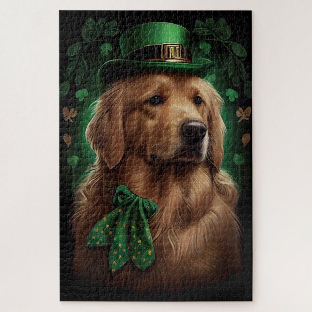 Golden Retriever Dog am St. Patrick's Day Puzzle (Vertikal)