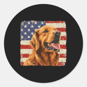 Golden Retriever Dog America Flag Shirt Independen Runder Aufkleber