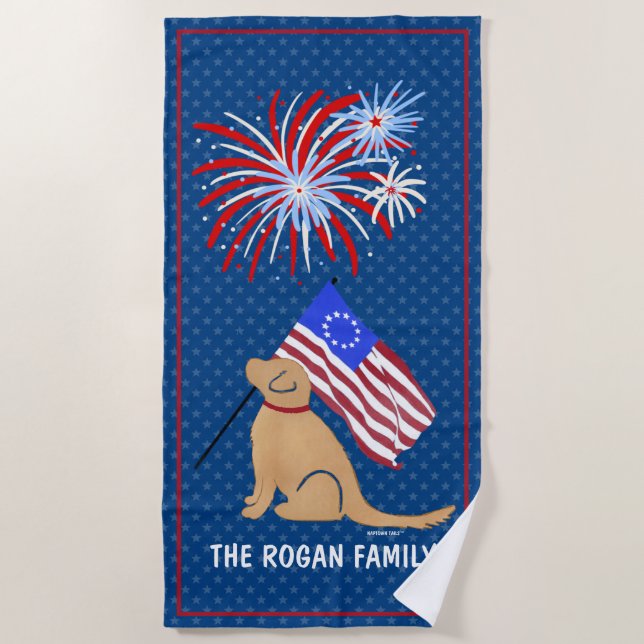 Golden Retriever Dog American Flag Beach Handtuch (Vorderseite)