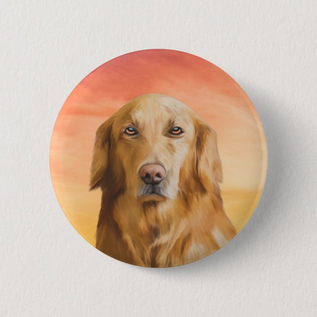 Golden Retriever Dog Aquarell Art Ölgemälde Button (Vorderseite)