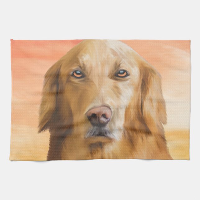 Golden Retriever Dog Aquarell Art Ölgemälde Handtuch (Horizontal)