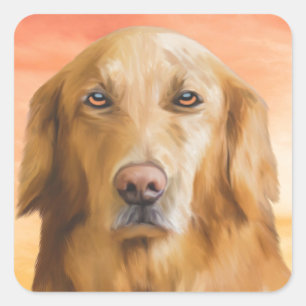 Golden Retriever Dog Aquarell Art Ölgemälde Quadratischer Aufkleber