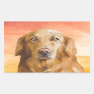 Golden Retriever Dog Aquarell Art Ölgemälde Rechteckiger Aufkleber