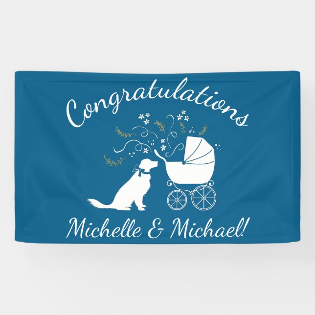 Golden Retriever Dog Baby Dusche Blue Boy Banner (Horizontal)