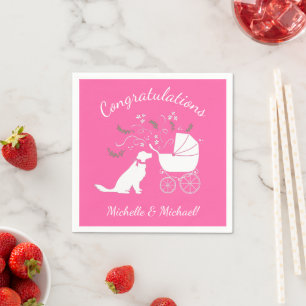 Golden Retriever Dog Baby Dusche Pink Girl Serviette