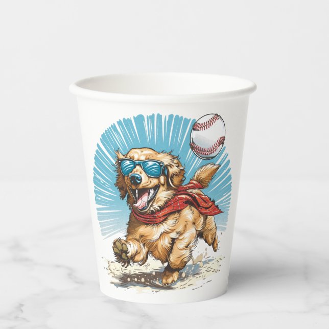 Golden Retriever Dog Baseball spielen Pappbecher (Vorderseite)