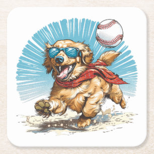 Golden Retriever Dog Baseball spielen Rechteckiger Pappuntersetzer