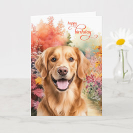Golden Retriever Dog Birthday Wishes Flower Garden Karte