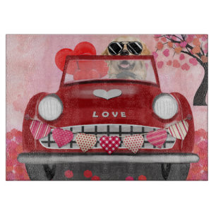 Golden Retriever Dog Car mit Herz Valentins Schneidebrett