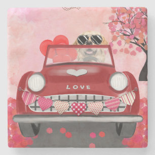 Golden Retriever Dog Car mit Herz Valentins Steinuntersetzer