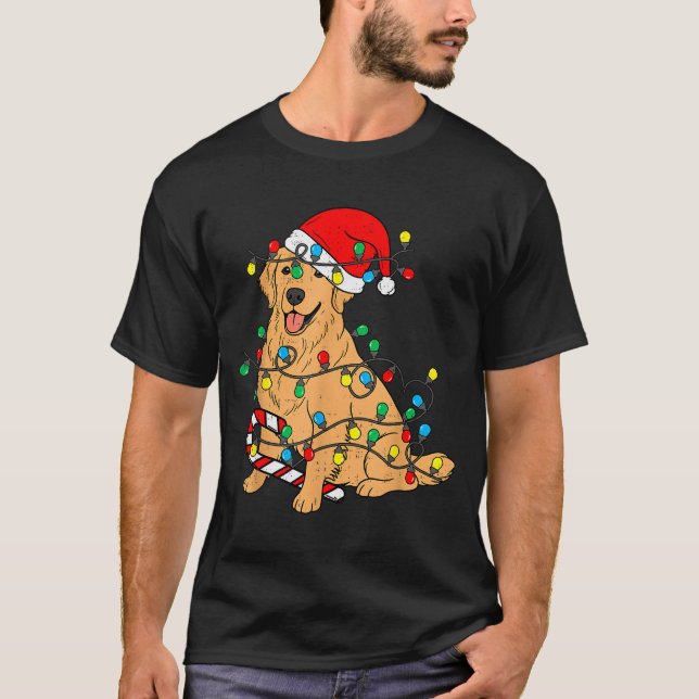 Golden Retriever Dog Christmas Lights Xmas Pet Dog T-Shirt (Vorderseite)