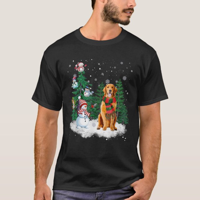 Golden Retriever Dog Christmas Snowman Xmas Tree P T-Shirt (Vorderseite)