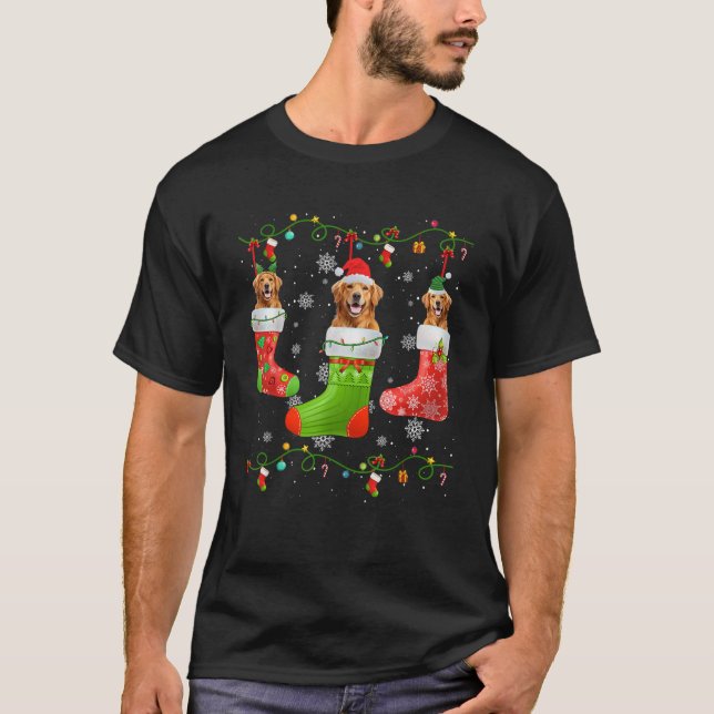Golden Retriever Dog Christmas Socks Lights Puppy  T-Shirt (Vorderseite)