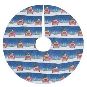 Golden Retriever Dog Driving Car im Schnee Weihnac Polyester Weihnachtsbaumdecke