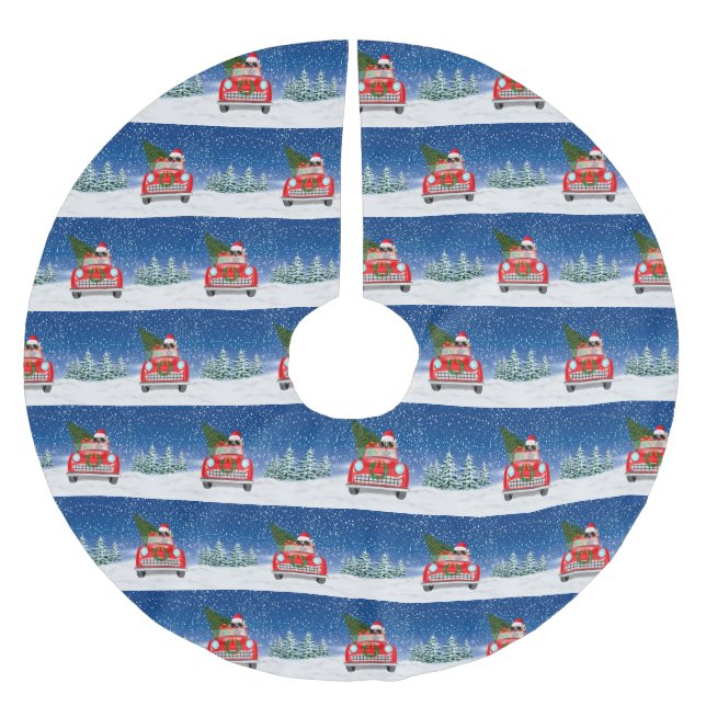 Golden Retriever Dog Driving Car im Schnee Weihnac Polyester Weihnachtsbaumdecke (Vorderseite)