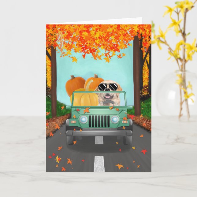 Golden Retriever Dog Fall Pumpkin Karte (Gelbe Blume)