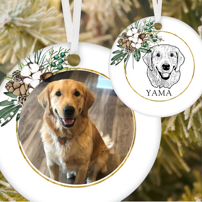 Golden Retriever Dog Hand Zeichnend Personalisiert Keramik Ornament (Von Creator hochgeladen)