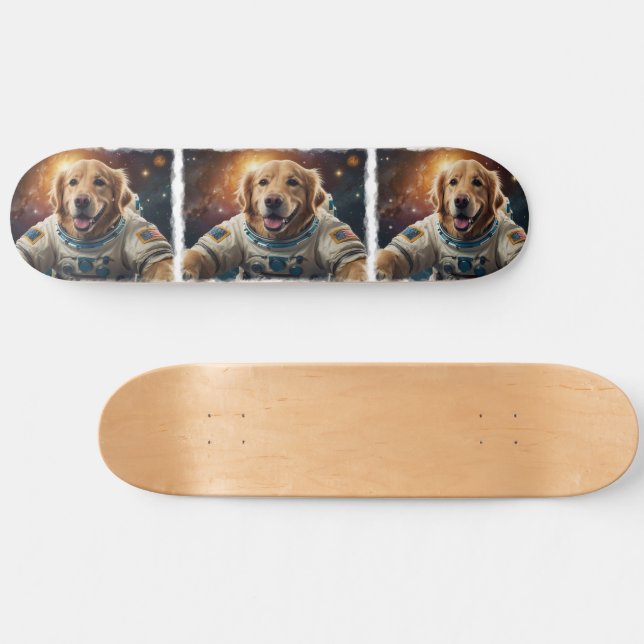 Golden Retriever Dog im Weltraum Skateboard (Horizontal)