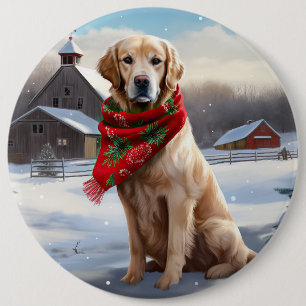Golden Retriever Dog in Schnee Weihnachten Button