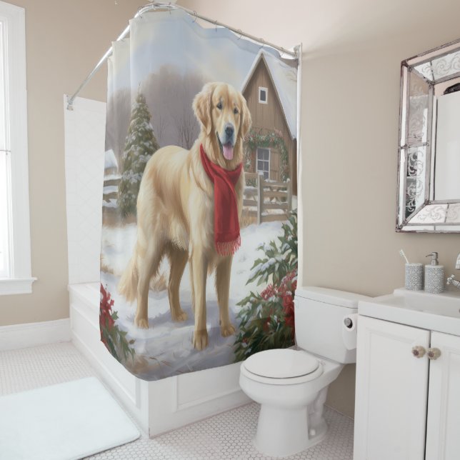 Golden Retriever Dog in Schnee Weihnachten Duschvorhang (Beispiel)